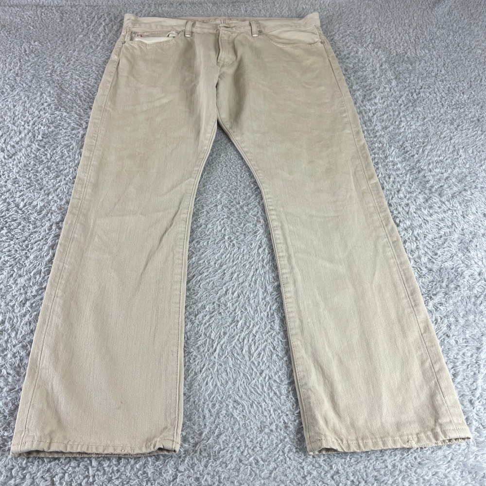Ralph Lauren Mens Straight Leg Khaki Tan Denim Jeans 36x30 Cotton Button Fly